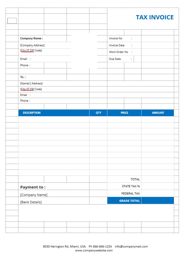 Basic Tax Invoice Template PSD template